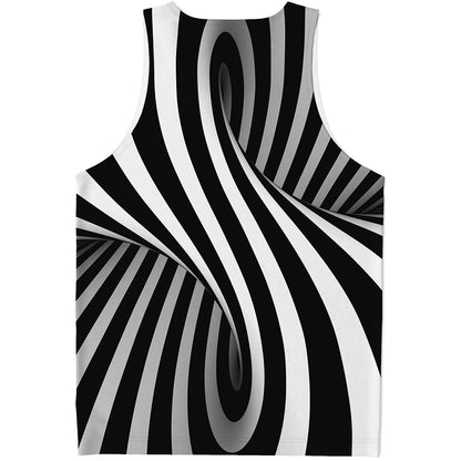 Black And White Spiral Twist Illusion Print Men's Tank Top