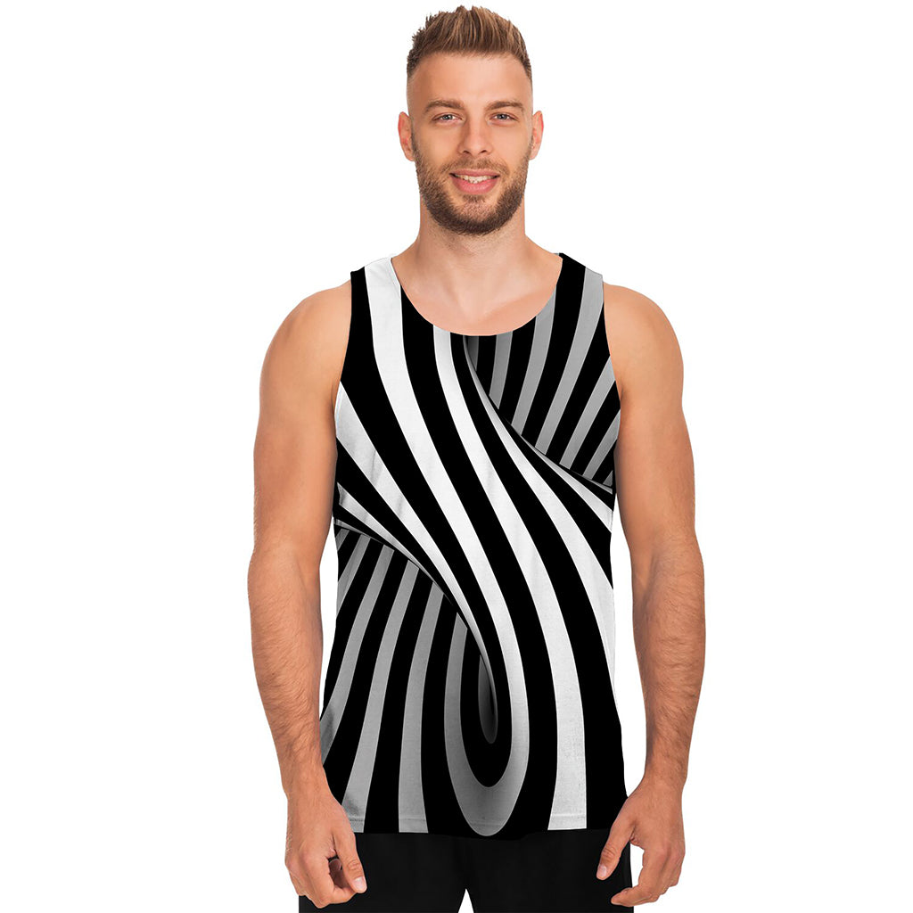 Black And White Spiral Twist Illusion Print Men's Tank Top