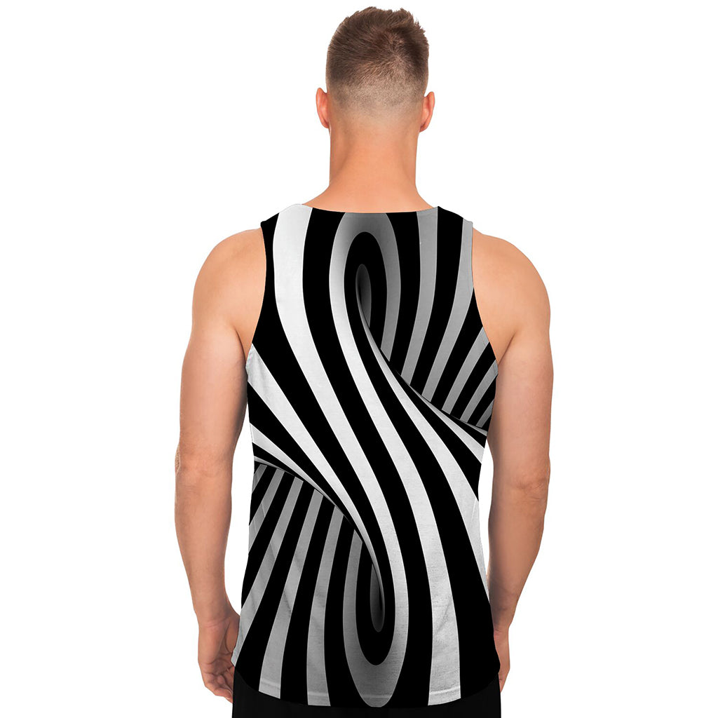 Black And White Spiral Twist Illusion Print Men's Tank Top