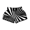 Black And White Spiral Twist Illusion Print Muay Thai Boxing Shorts