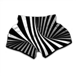 Black And White Spiral Twist Illusion Print Muay Thai Boxing Shorts