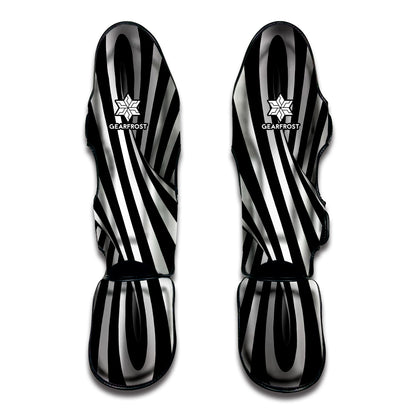 Black And White Spiral Twist Illusion Print Muay Thai Shin Guard