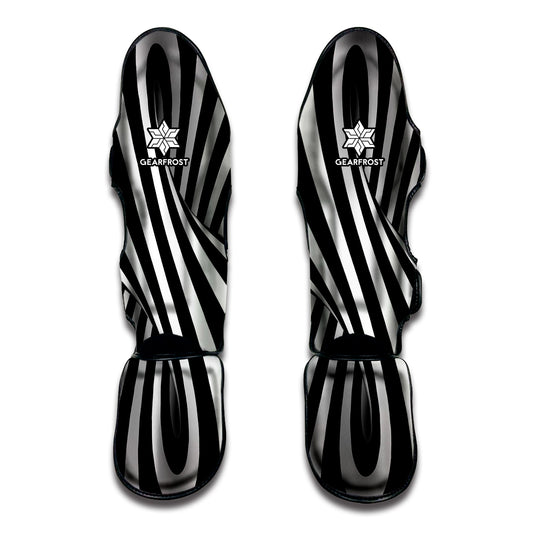 Black And White Spiral Twist Illusion Print Muay Thai Shin Guard