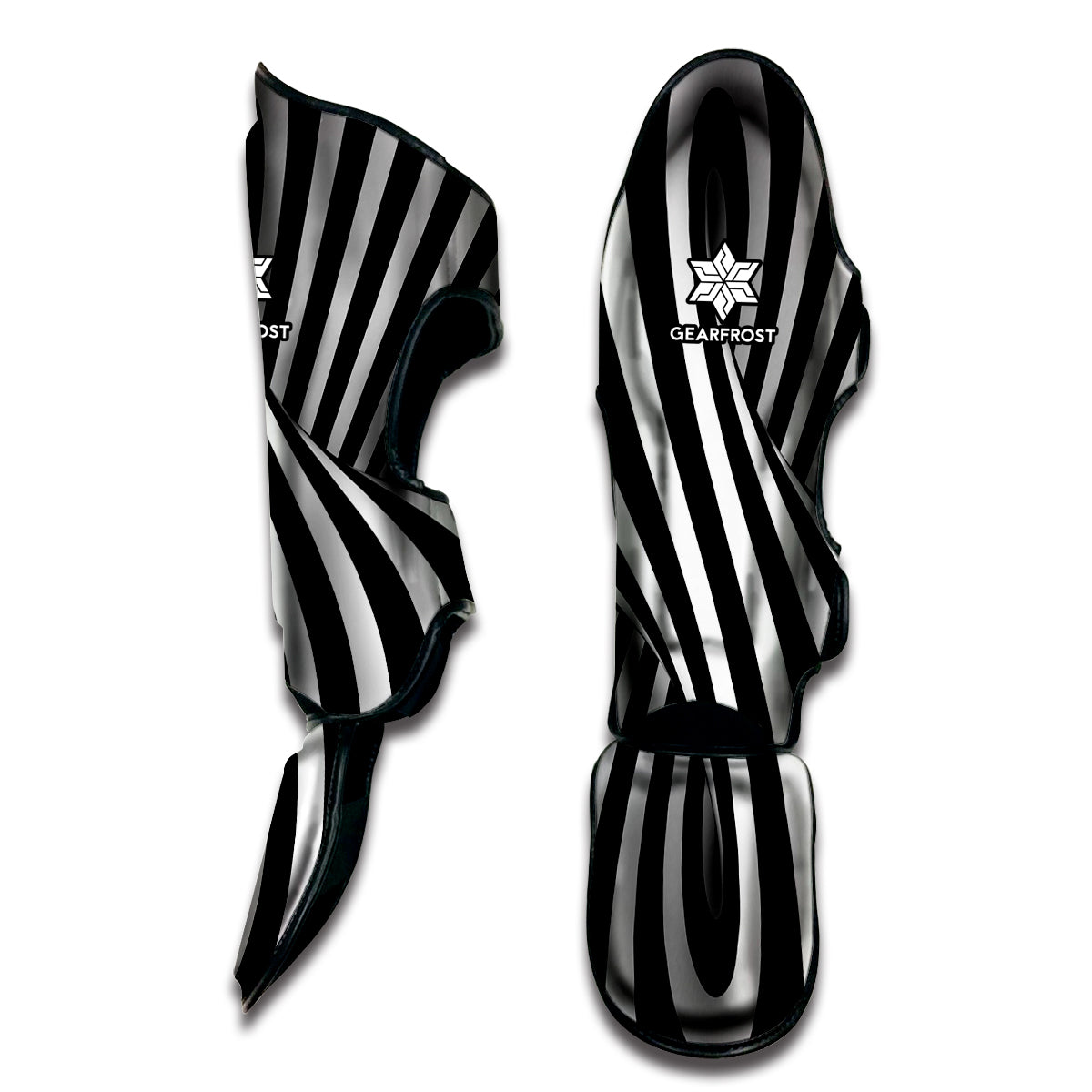 Black And White Spiral Twist Illusion Print Muay Thai Shin Guard