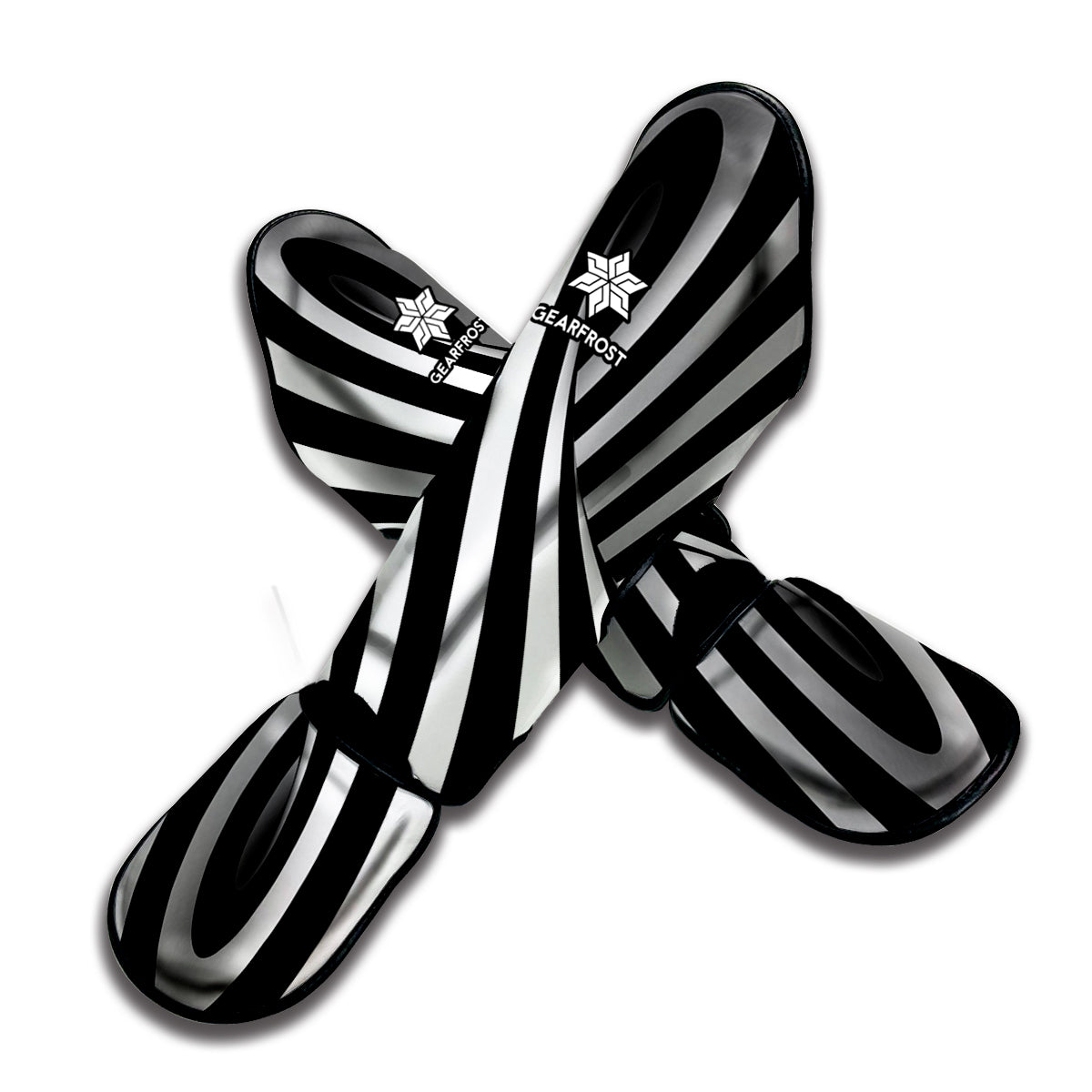 Black And White Spiral Twist Illusion Print Muay Thai Shin Guard