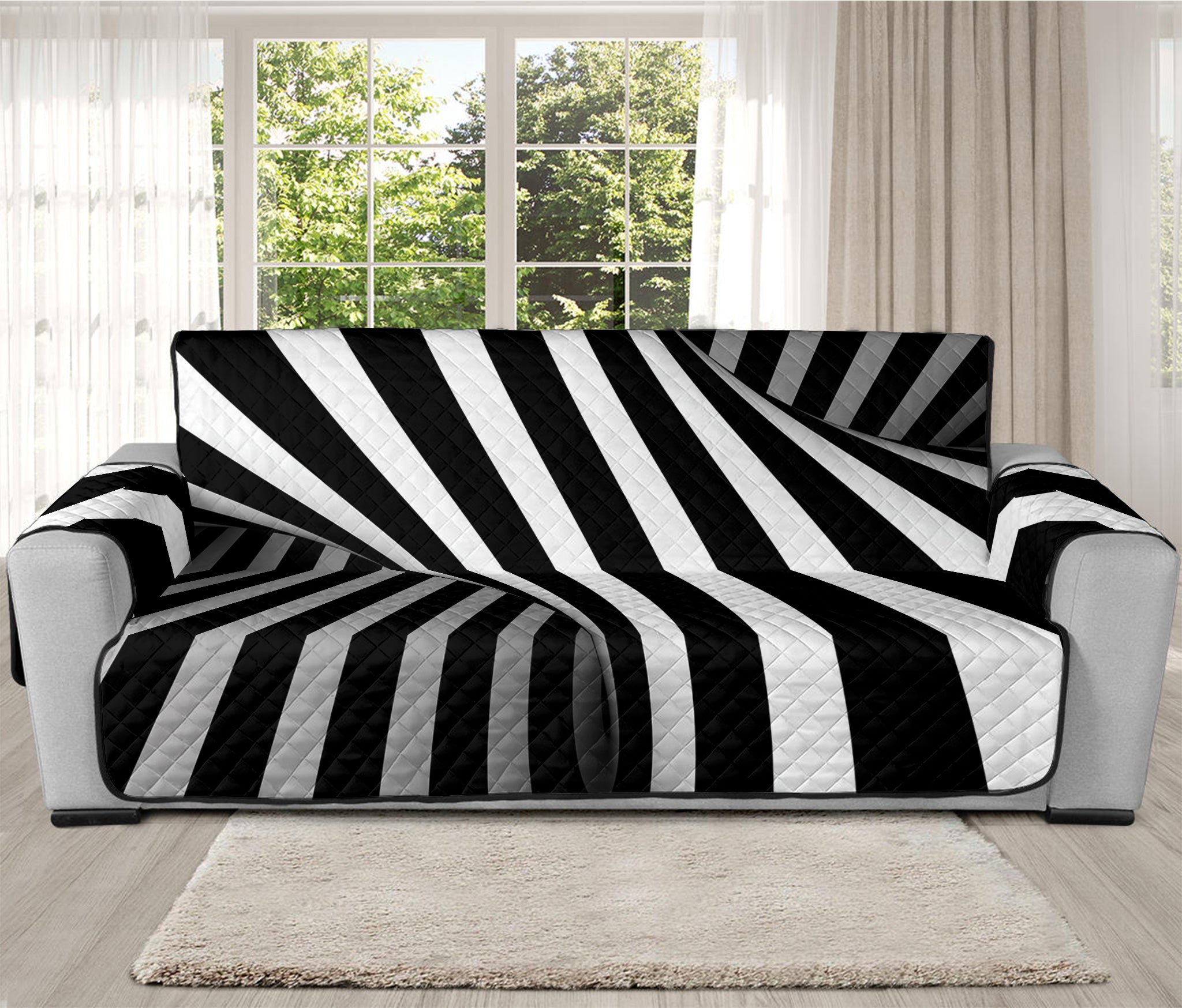 Black And White Spiral Twist Illusion Print Oversized Sofa Protector