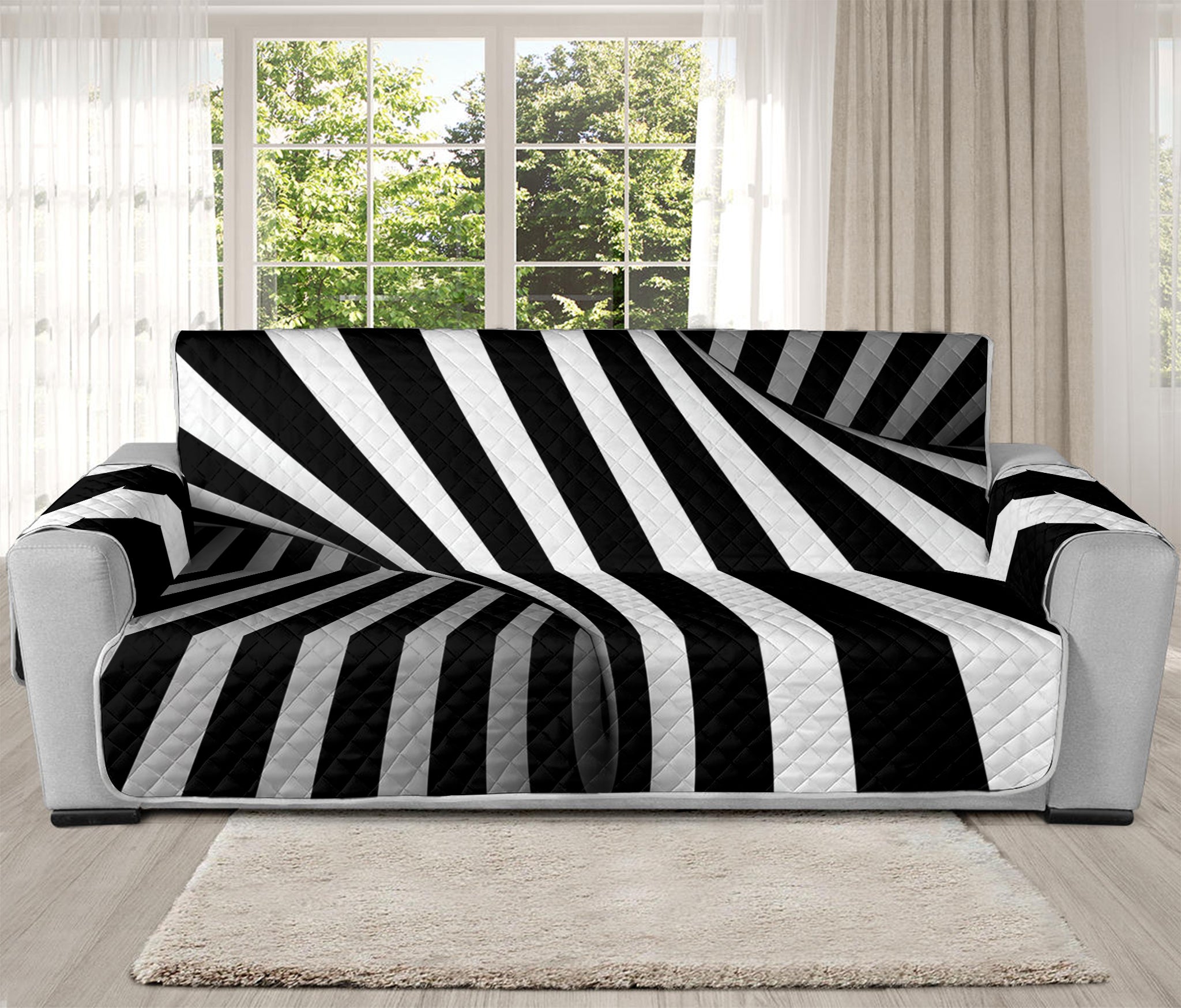 Black And White Spiral Twist Illusion Print Oversized Sofa Protector