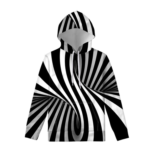 Black And White Spiral Twist Illusion Print Pullover Hoodie