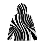 Black And White Spiral Twist Illusion Print Pullover Hoodie