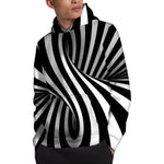 Black And White Spiral Twist Illusion Print Pullover Hoodie
