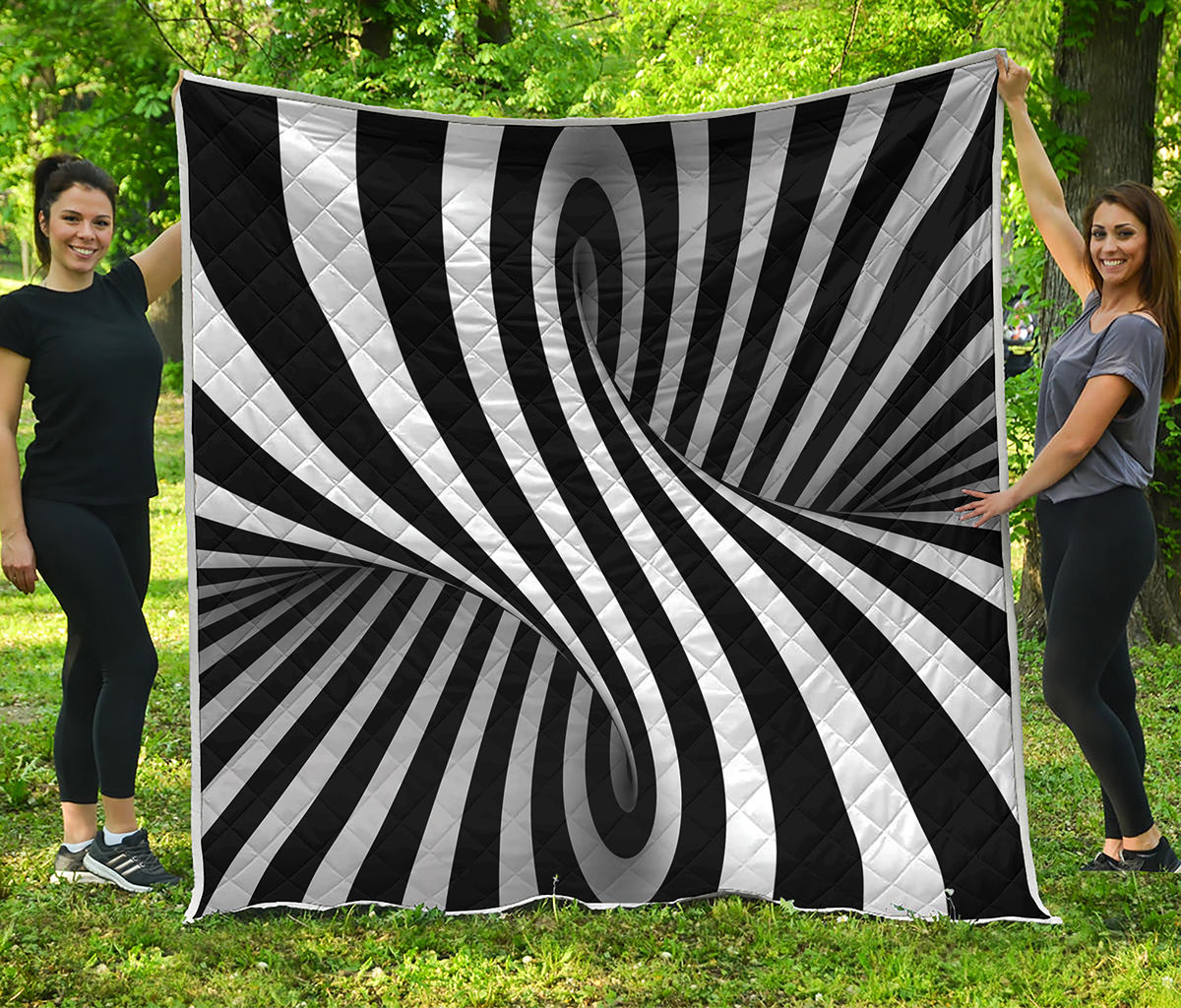 Black And White Spiral Twist Illusion Print Quilt