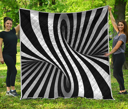 Black And White Spiral Twist Illusion Print Quilt