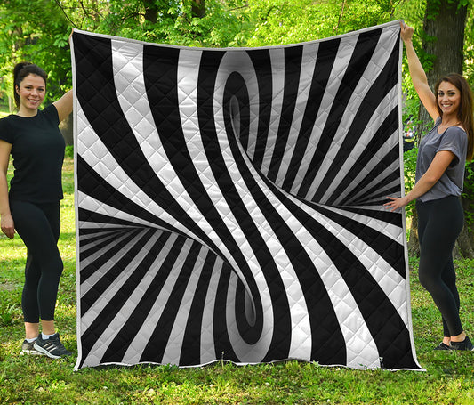 Black And White Spiral Twist Illusion Print Quilt