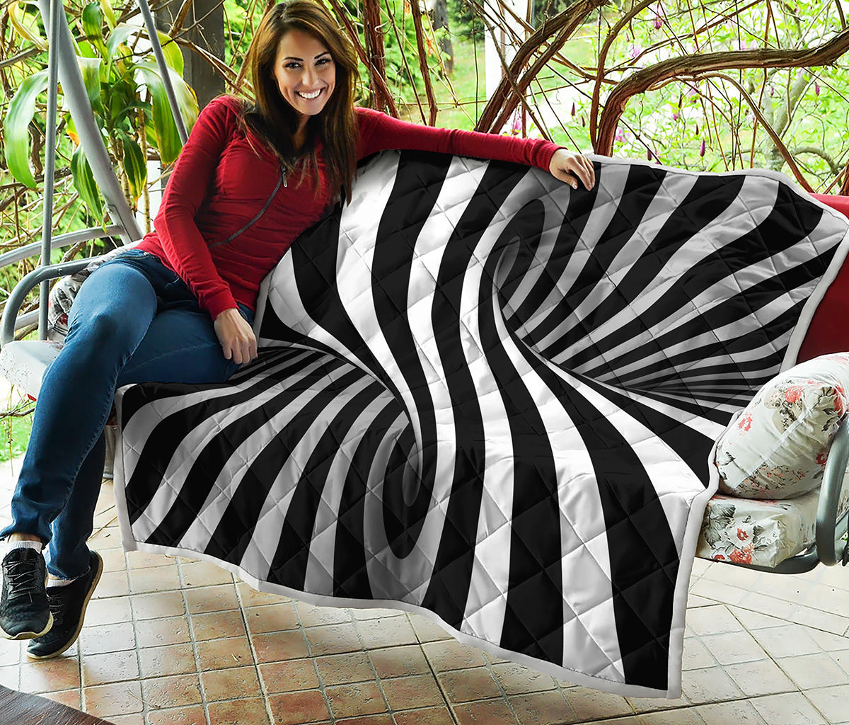 Black And White Spiral Twist Illusion Print Quilt