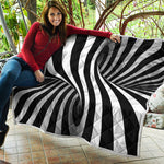 Black And White Spiral Twist Illusion Print Quilt
