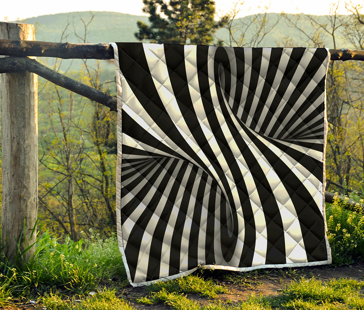 Black And White Spiral Twist Illusion Print Quilt