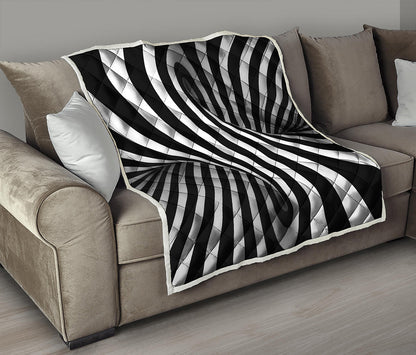 Black And White Spiral Twist Illusion Print Quilt