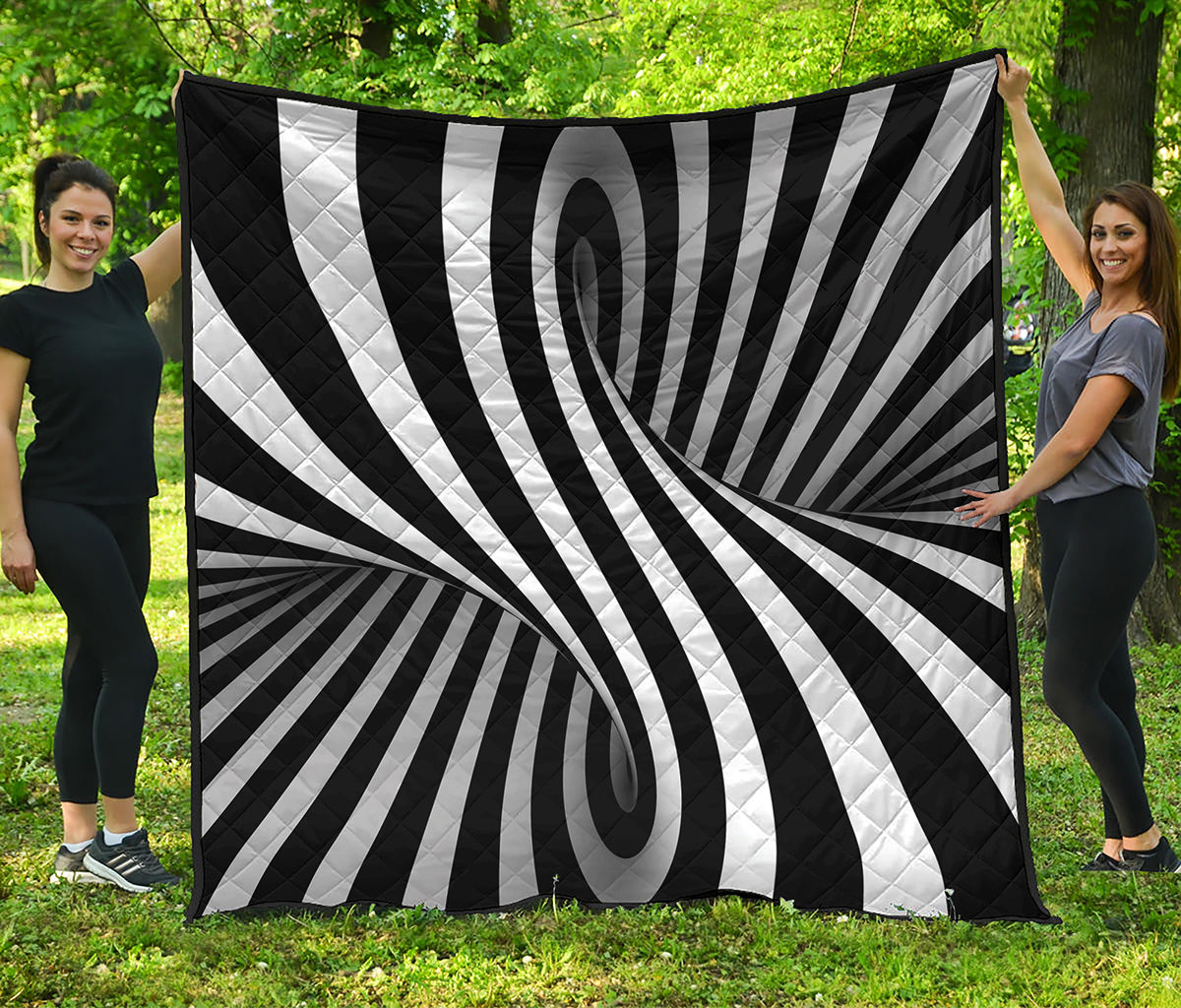 Black And White Spiral Twist Illusion Print Quilt