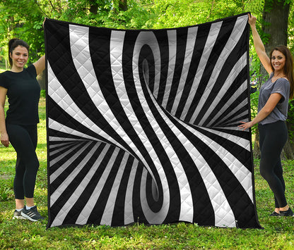 Black And White Spiral Twist Illusion Print Quilt