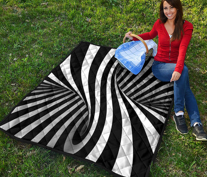 Black And White Spiral Twist Illusion Print Quilt