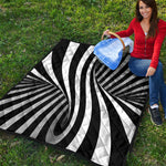 Black And White Spiral Twist Illusion Print Quilt