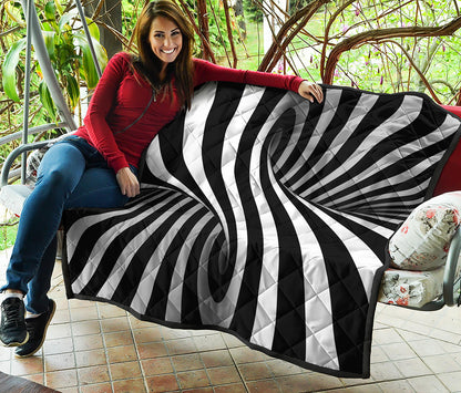 Black And White Spiral Twist Illusion Print Quilt
