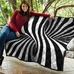 Black And White Spiral Twist Illusion Print Quilt