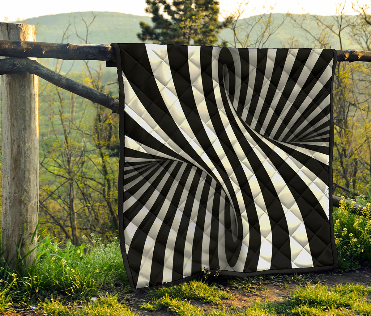 Black And White Spiral Twist Illusion Print Quilt