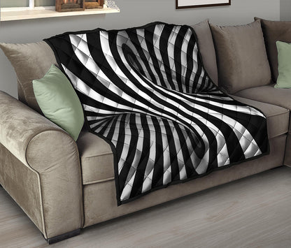 Black And White Spiral Twist Illusion Print Quilt