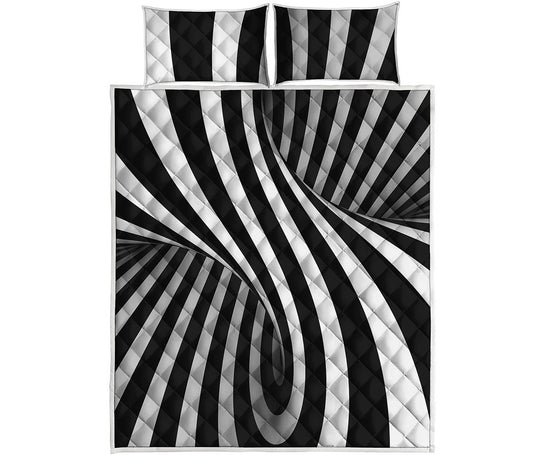 Black And White Spiral Twist Illusion Print Quilt Bed Set