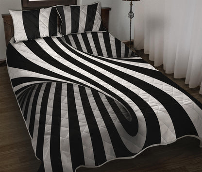 Black And White Spiral Twist Illusion Print Quilt Bed Set