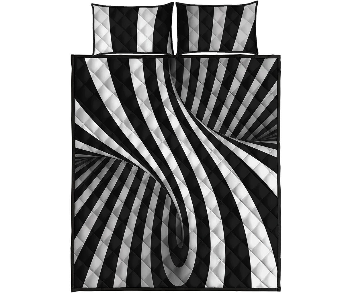 Black And White Spiral Twist Illusion Print Quilt Bed Set