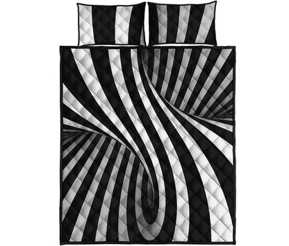 Black And White Spiral Twist Illusion Print Quilt Bed Set