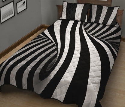 Black And White Spiral Twist Illusion Print Quilt Bed Set