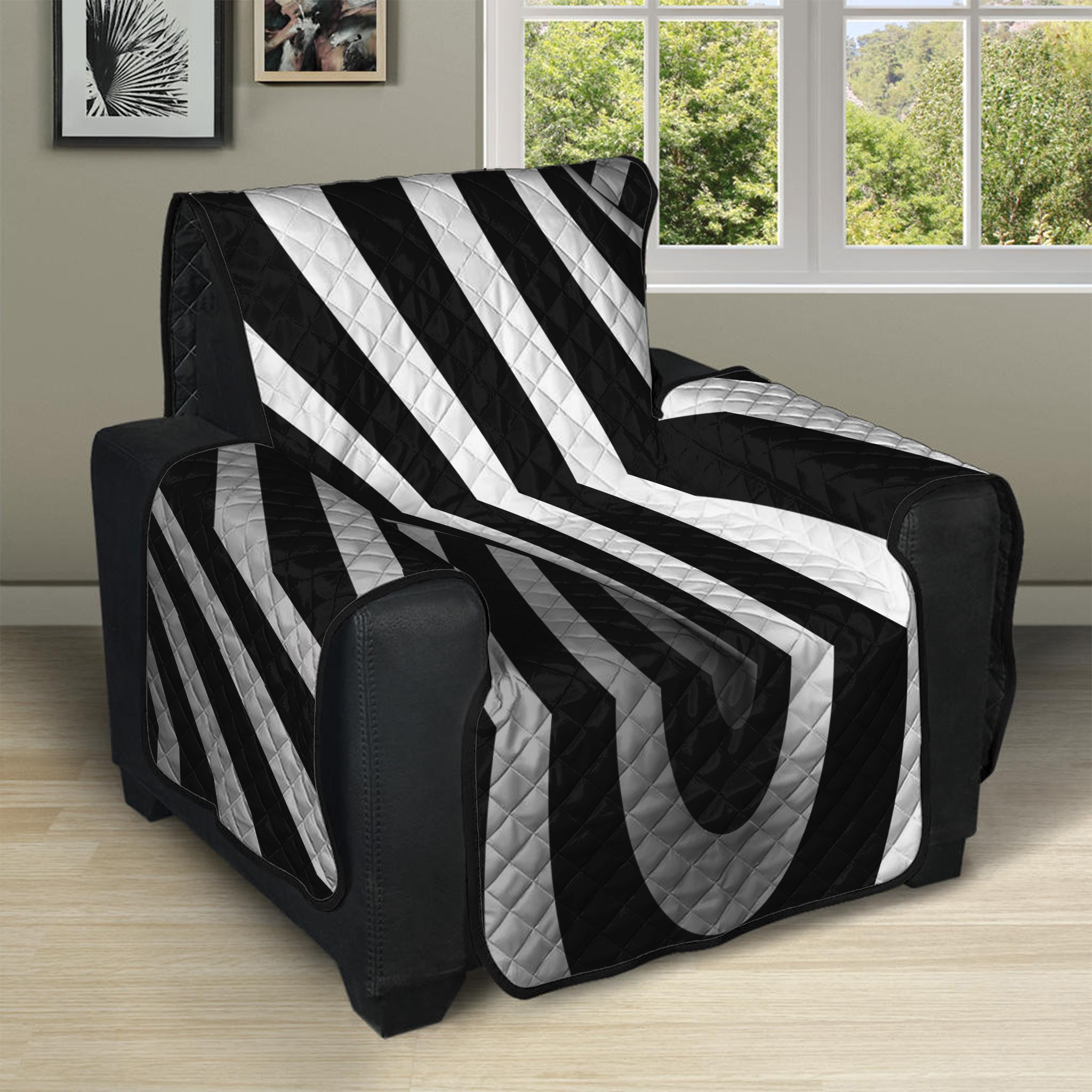 Black And White Spiral Twist Illusion Print Recliner Protector