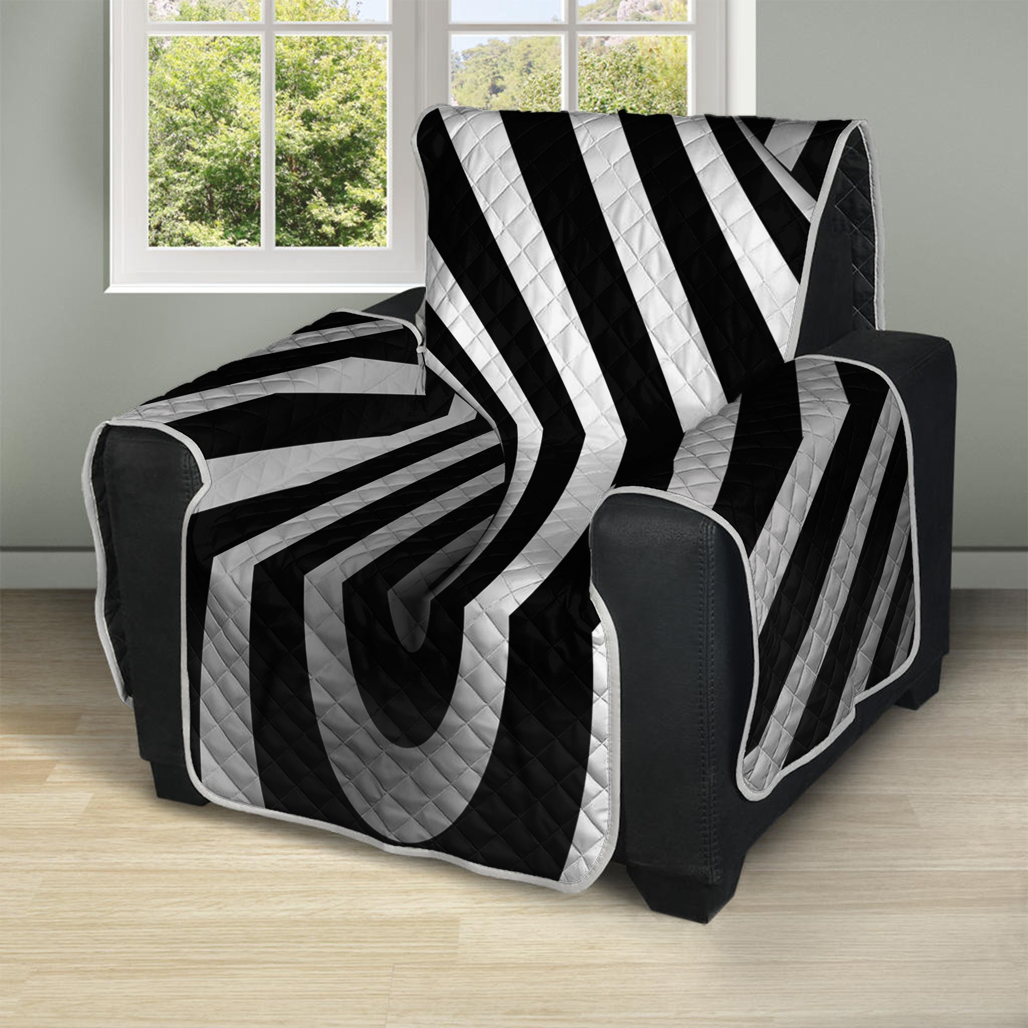 Black And White Spiral Twist Illusion Print Recliner Protector