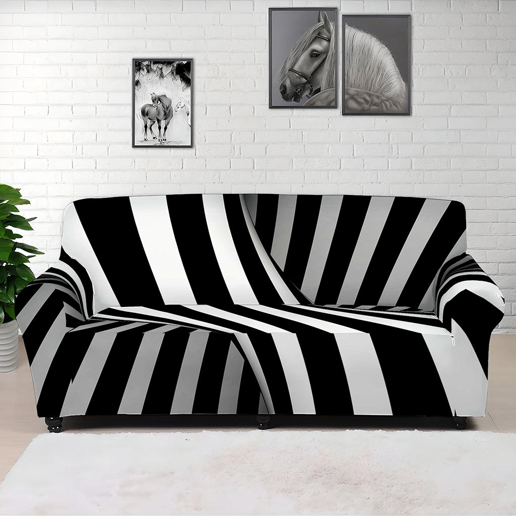 Black And White Spiral Twist Illusion Print Sofa Cover