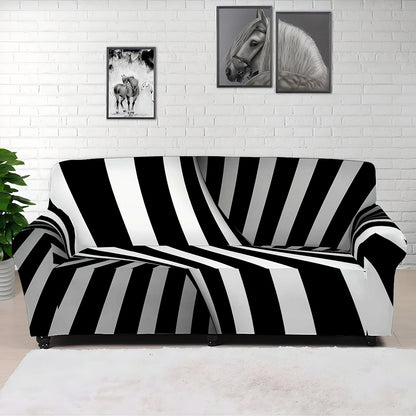 Black And White Spiral Twist Illusion Print Sofa Cover
