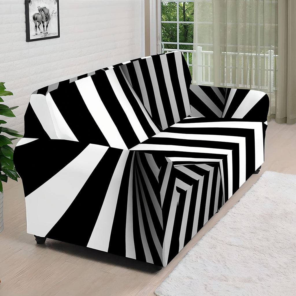 Black And White Spiral Twist Illusion Print Sofa Cover