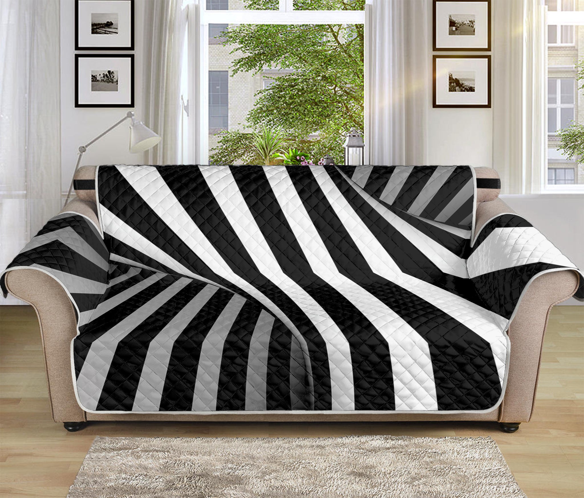 Black And White Spiral Twist Illusion Print Sofa Protector