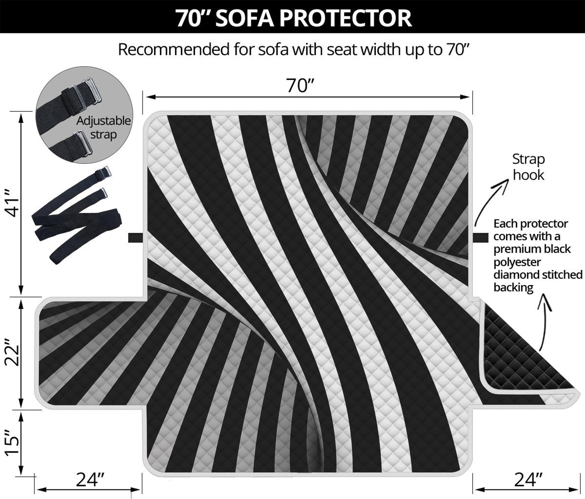 Black And White Spiral Twist Illusion Print Sofa Protector