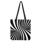 Black And White Spiral Twist Illusion Print Tote Bag