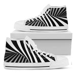 Black And White Spiral Twist Illusion Print White High Top Shoes