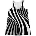 Black And White Spiral Twist Illusion Print Women's Racerback Tank Top