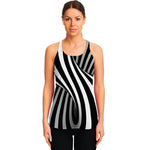 Black And White Spiral Twist Illusion Print Women's Racerback Tank Top