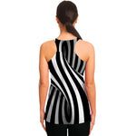Black And White Spiral Twist Illusion Print Women's Racerback Tank Top