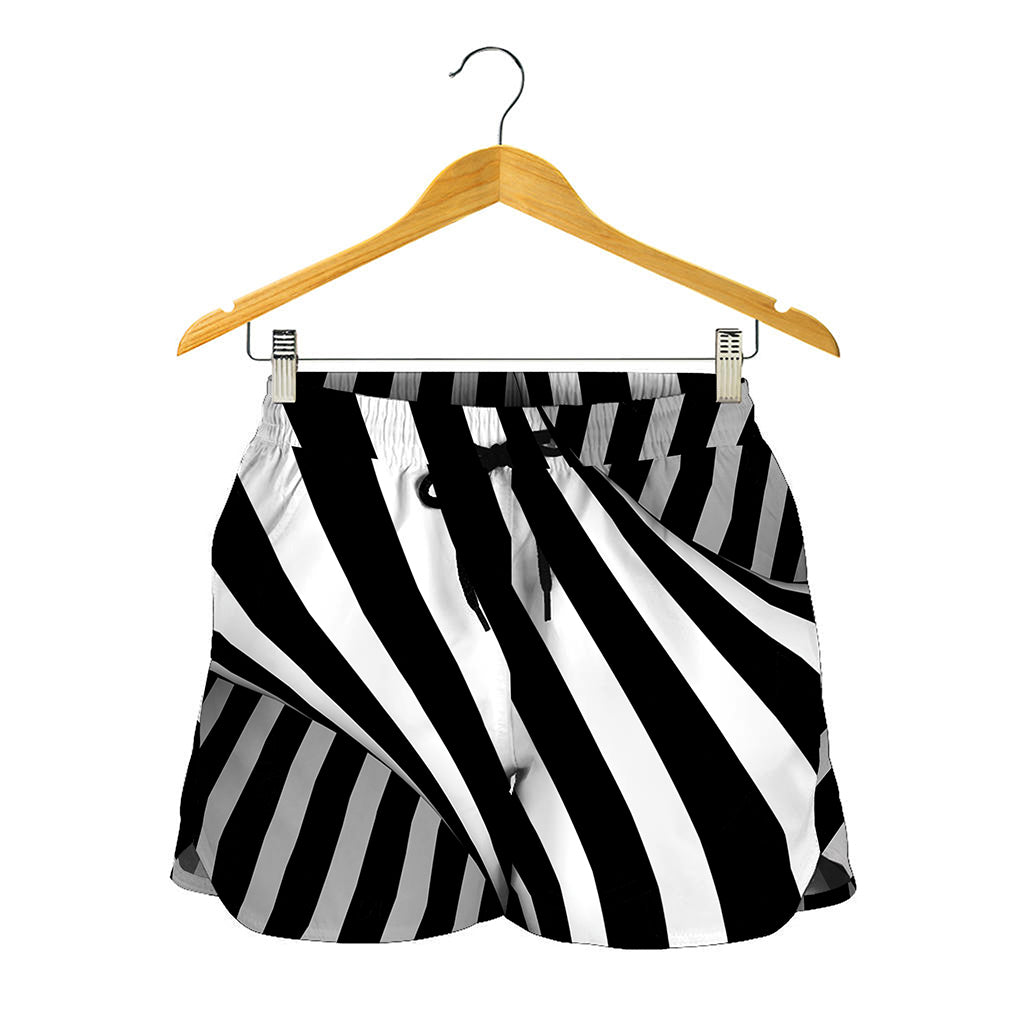 Black And White Spiral Twist Illusion Print Women's Shorts