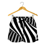 Black And White Spiral Twist Illusion Print Women's Shorts