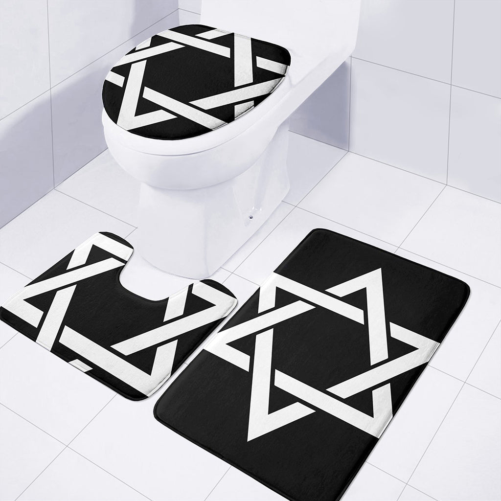 Black And White Star of David Print 3 Piece Bath Mat Set