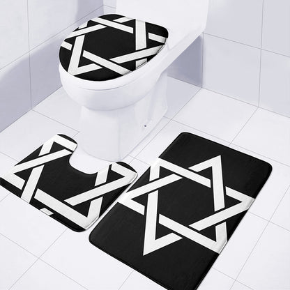 Black And White Star of David Print 3 Piece Bath Mat Set